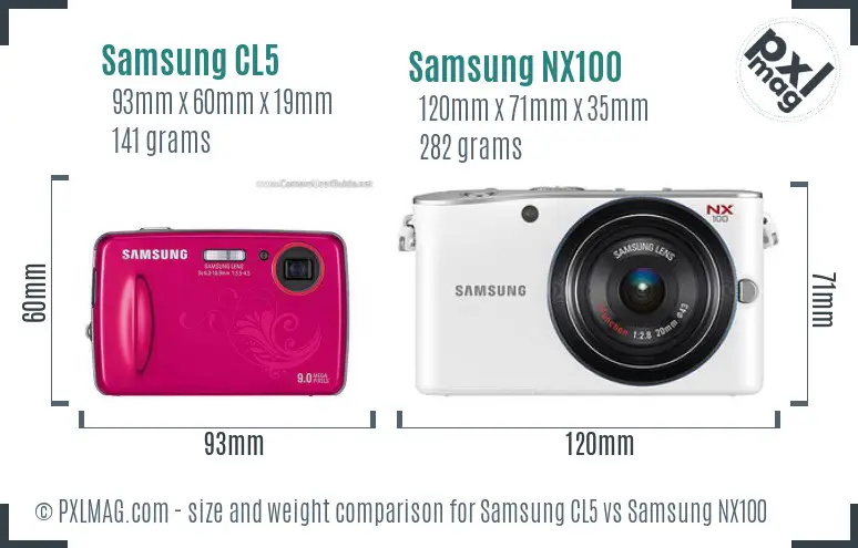 Samsung CL5 vs Samsung NX100 size comparison