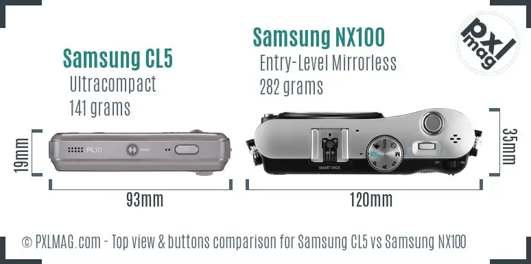 Samsung CL5 vs Samsung NX100 top view buttons comparison