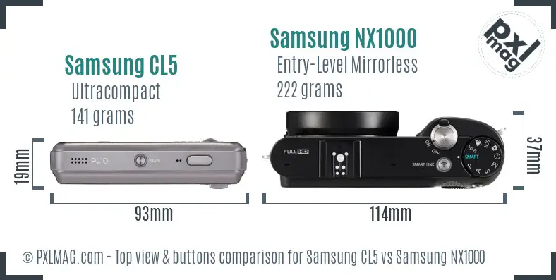 Samsung CL5 vs Samsung NX1000 top view buttons comparison