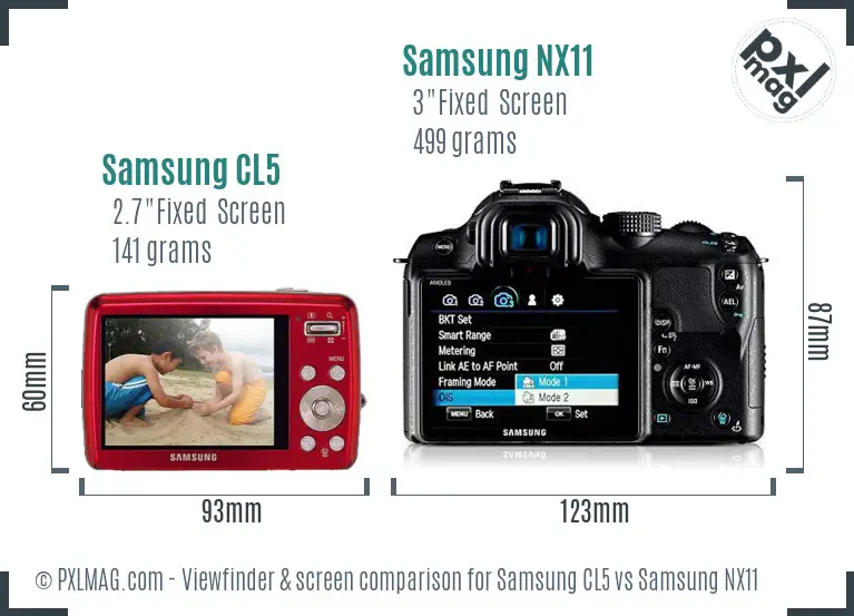 Samsung CL5 vs Samsung NX11 Screen and Viewfinder comparison