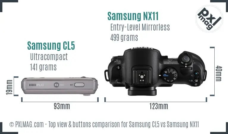Samsung CL5 vs Samsung NX11 top view buttons comparison