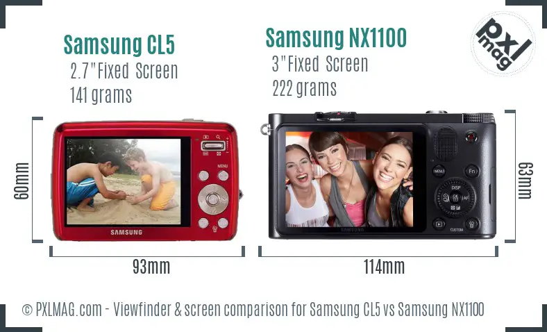 Samsung CL5 vs Samsung NX1100 Screen and Viewfinder comparison