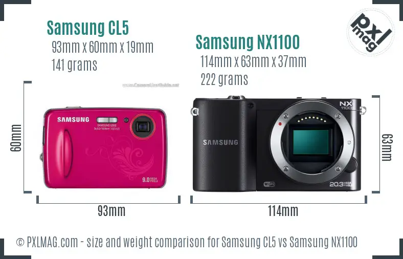 Samsung CL5 vs Samsung NX1100 size comparison