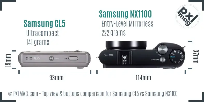 Samsung CL5 vs Samsung NX1100 top view buttons comparison