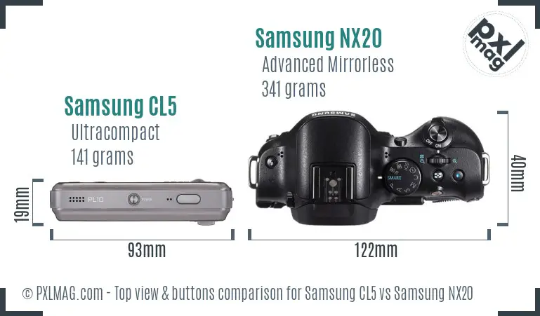 Samsung CL5 vs Samsung NX20 top view buttons comparison