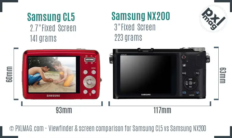 Samsung CL5 vs Samsung NX200 Screen and Viewfinder comparison