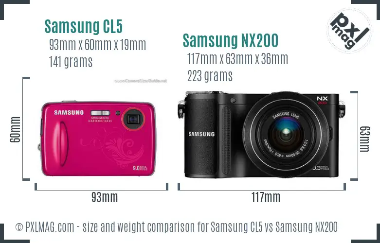 Samsung CL5 vs Samsung NX200 size comparison