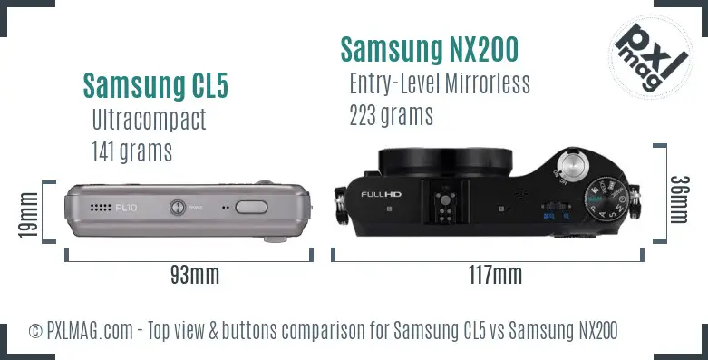 Samsung CL5 vs Samsung NX200 top view buttons comparison