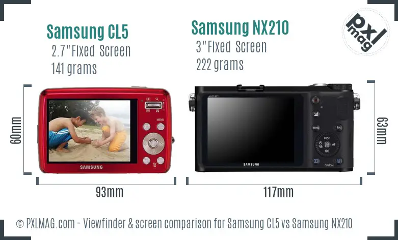 Samsung CL5 vs Samsung NX210 Screen and Viewfinder comparison