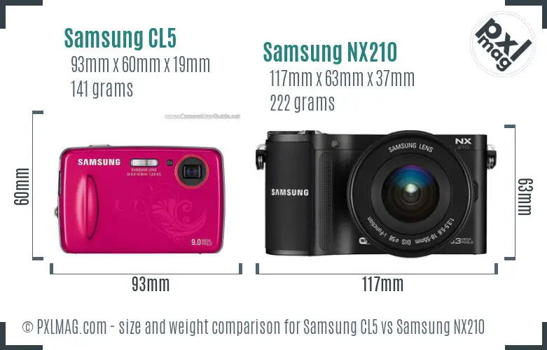 Samsung CL5 vs Samsung NX210 size comparison