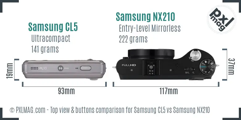 Samsung CL5 vs Samsung NX210 top view buttons comparison