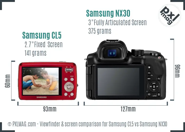 Samsung CL5 vs Samsung NX30 Screen and Viewfinder comparison