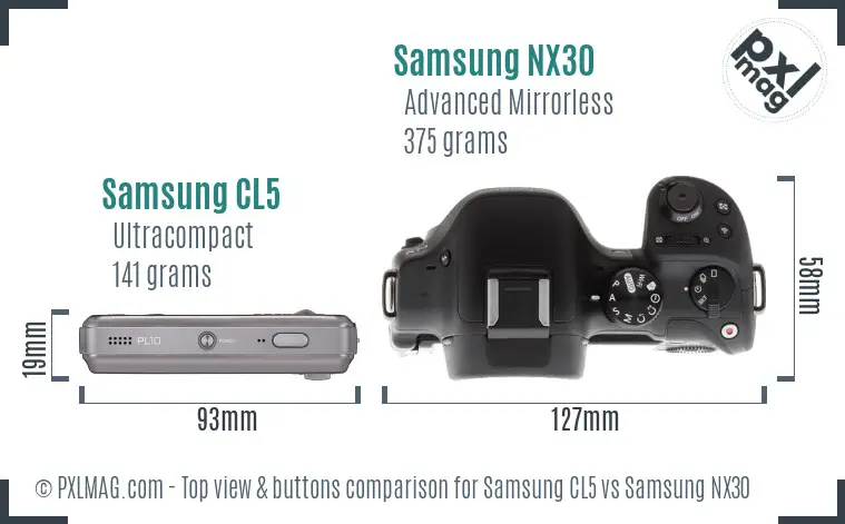 Samsung CL5 vs Samsung NX30 top view buttons comparison