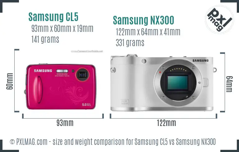 Samsung CL5 vs Samsung NX300 size comparison