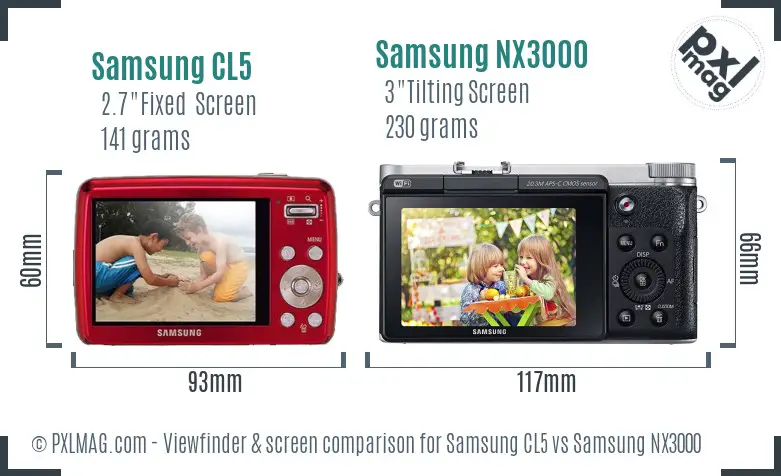 Samsung CL5 vs Samsung NX3000 Screen and Viewfinder comparison