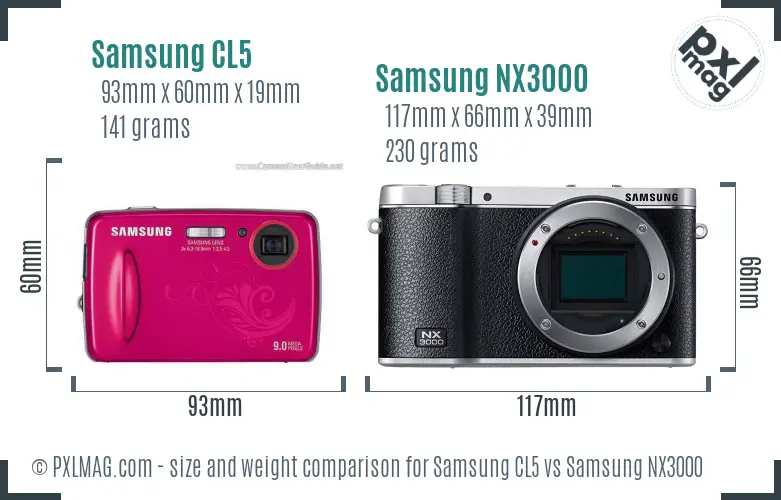 Samsung CL5 vs Samsung NX3000 size comparison