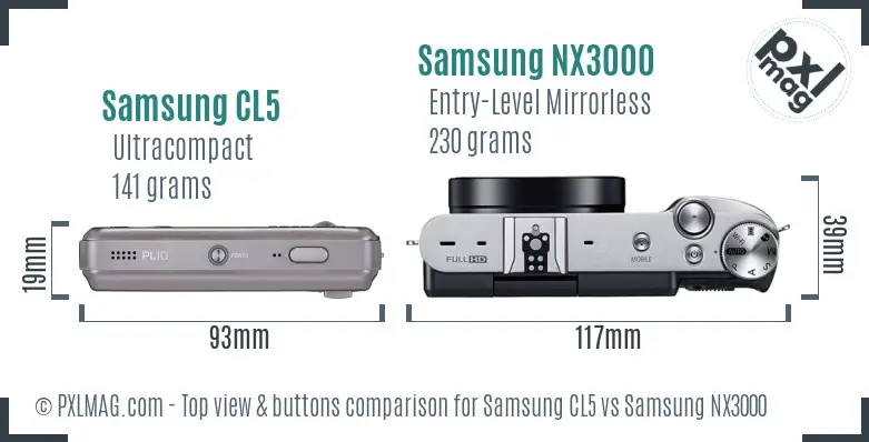 Samsung CL5 vs Samsung NX3000 top view buttons comparison