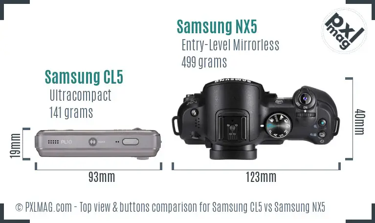 Samsung CL5 vs Samsung NX5 top view buttons comparison