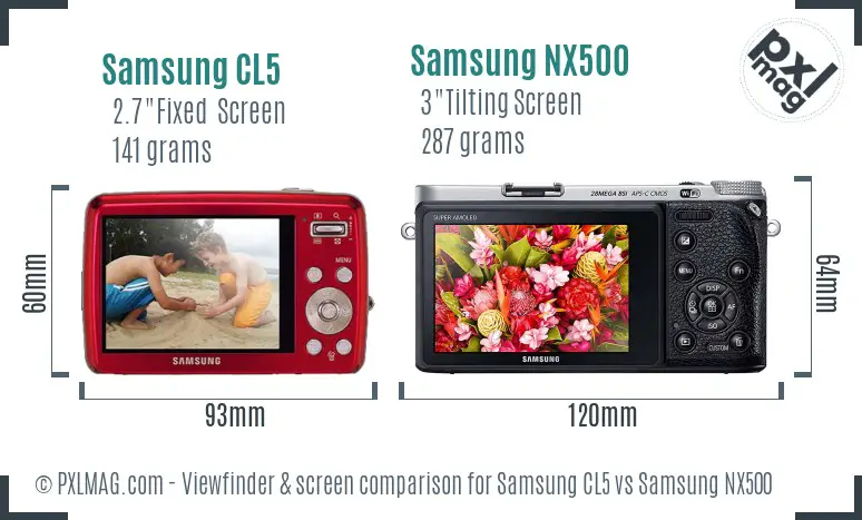 Samsung CL5 vs Samsung NX500 Screen and Viewfinder comparison