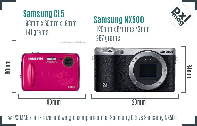 Samsung CL5 vs Samsung NX500 size comparison