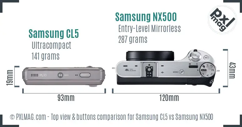 Samsung CL5 vs Samsung NX500 top view buttons comparison