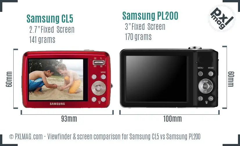 Samsung CL5 vs Samsung PL200 Screen and Viewfinder comparison