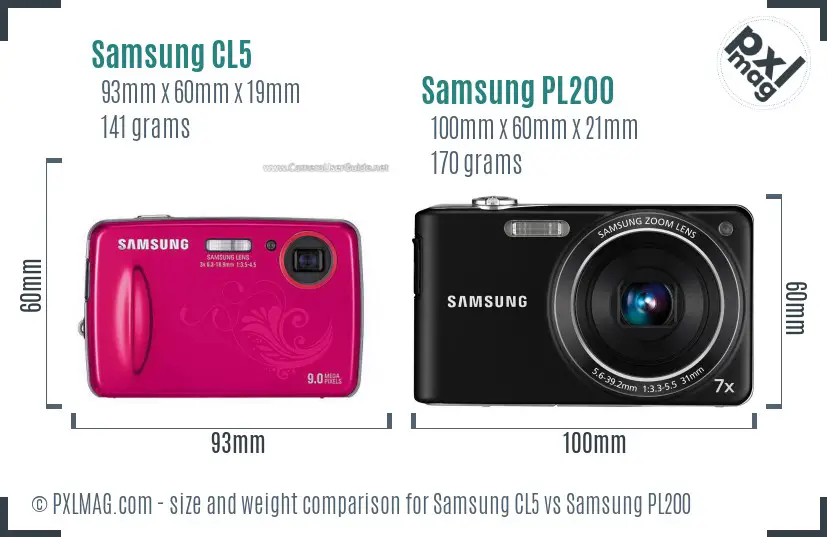 Samsung CL5 vs Samsung PL200 size comparison