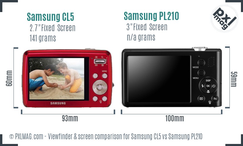 Samsung CL5 vs Samsung PL210 Screen and Viewfinder comparison