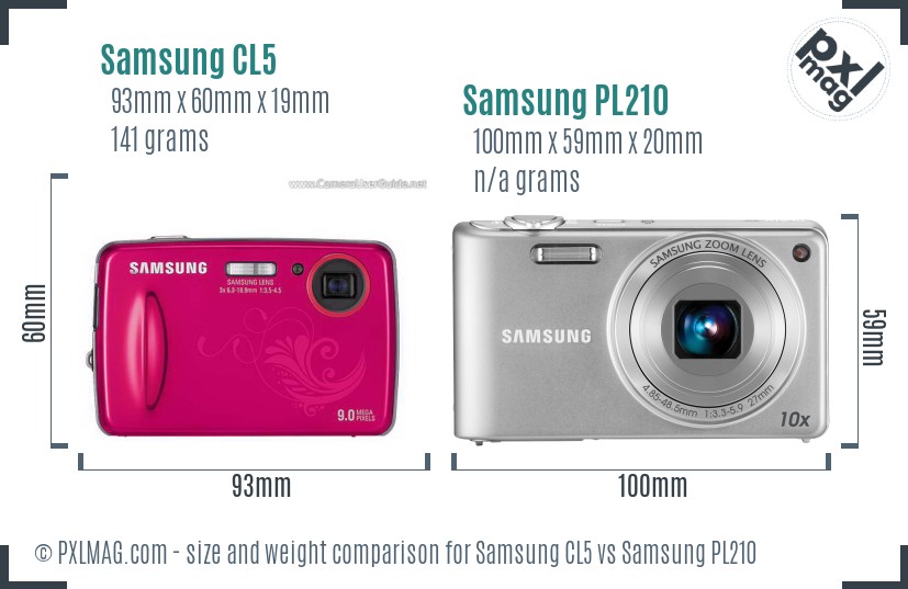 Samsung CL5 vs Samsung PL210 size comparison