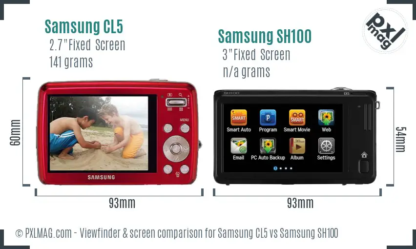 Samsung CL5 vs Samsung SH100 Screen and Viewfinder comparison Samsung CL5 vs Samsung SH100 Screen and Viewfinder comparison