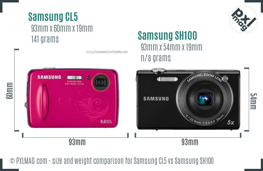 Samsung CL5 vs Samsung SH100 size comparison Samsung CL5 vs Samsung SH100 size comparison