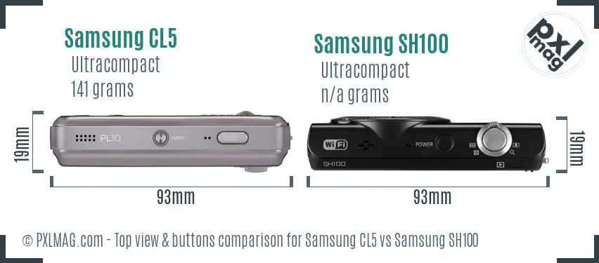 Samsung CL5 vs Samsung SH100 top view buttons comparison Samsung CL5 vs Samsung SH100 top view buttons comparison