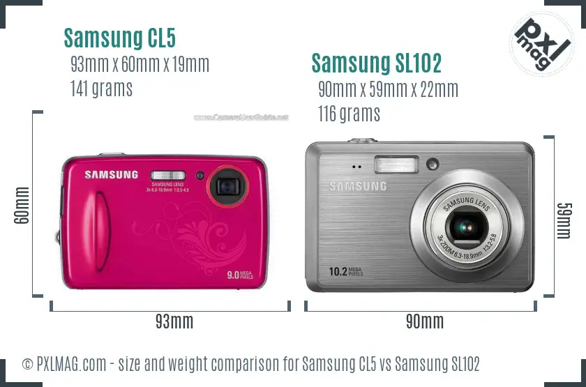 Samsung CL5 vs Samsung SL102 size comparison