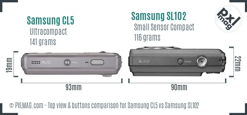 Samsung CL5 vs Samsung SL102 top view buttons comparison