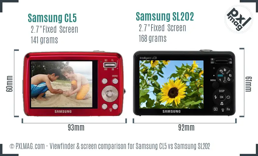 Samsung CL5 vs Samsung SL202 Screen and Viewfinder comparison