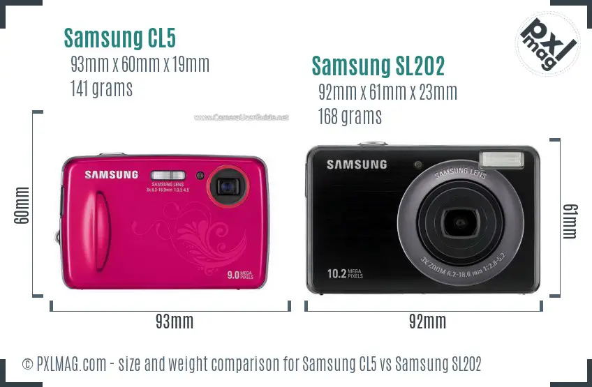Samsung CL5 vs Samsung SL202 size comparison