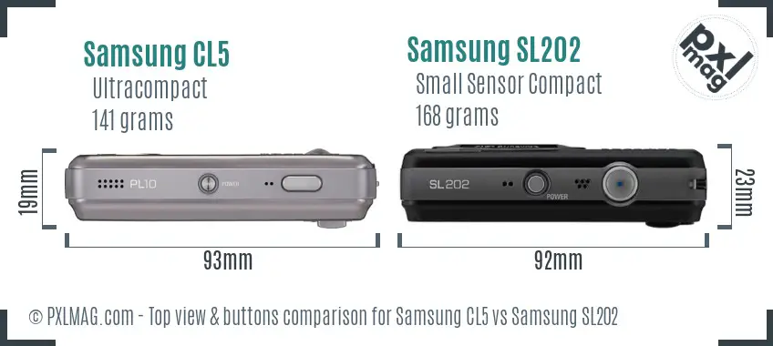 Samsung CL5 vs Samsung SL202 top view buttons comparison