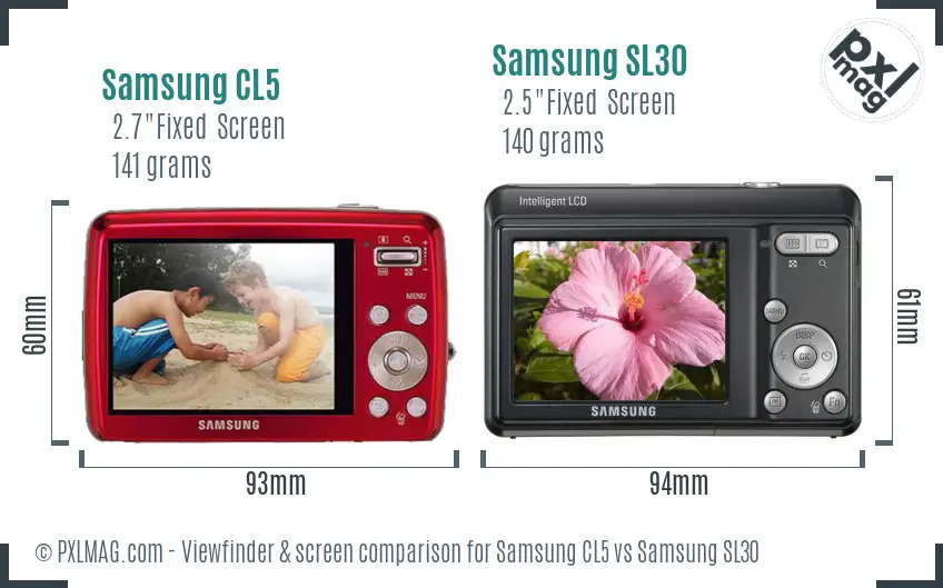 Samsung CL5 vs Samsung SL30 Screen and Viewfinder comparison