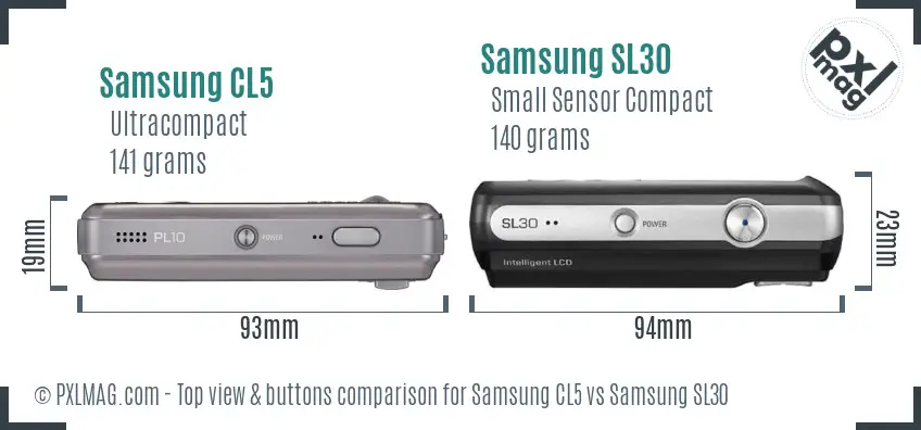 Samsung CL5 vs Samsung SL30 top view buttons comparison