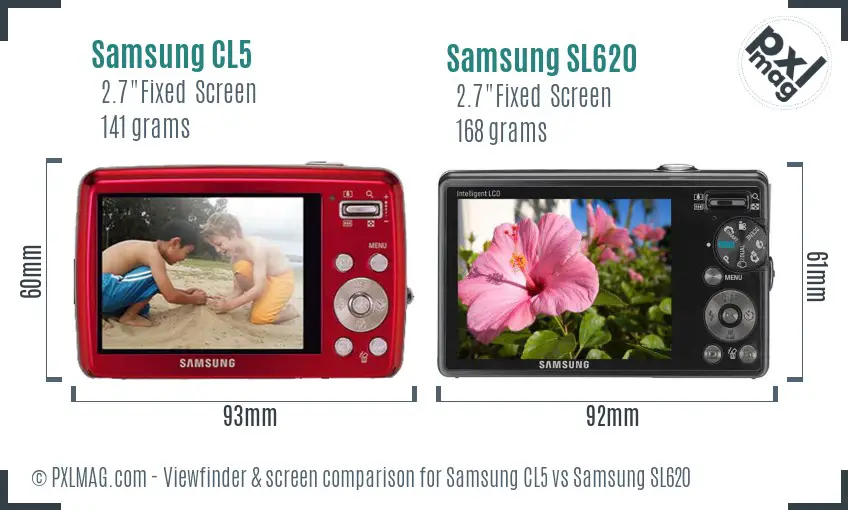 Samsung CL5 vs Samsung SL620 Screen and Viewfinder comparison