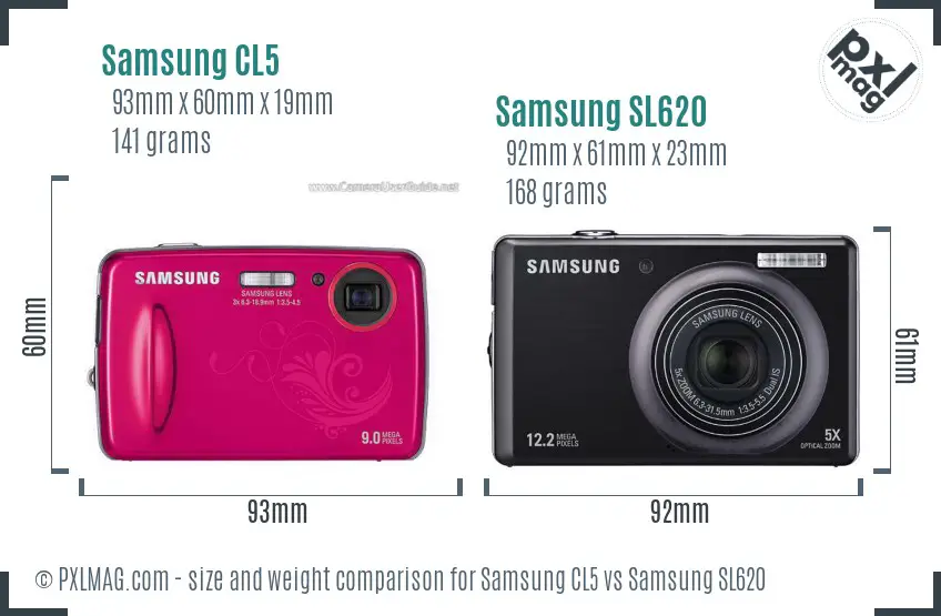 Samsung CL5 vs Samsung SL620 size comparison