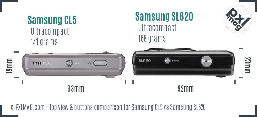 Samsung CL5 vs Samsung SL620 top view buttons comparison