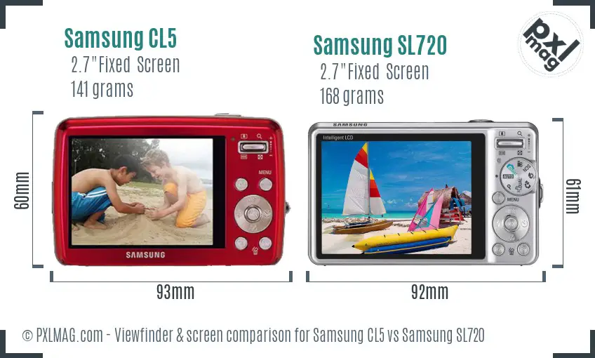 Samsung CL5 vs Samsung SL720 Screen and Viewfinder comparison