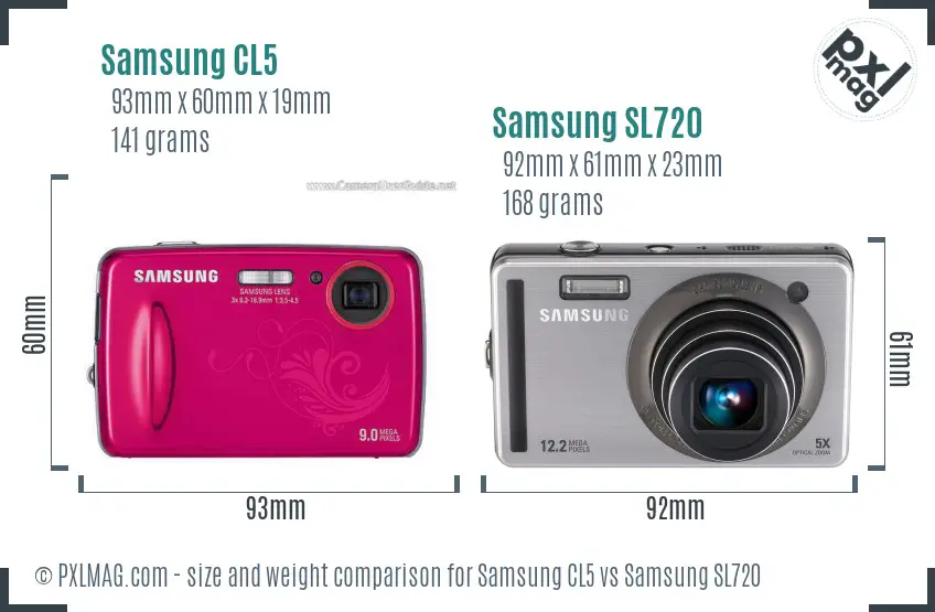 Samsung CL5 vs Samsung SL720 size comparison