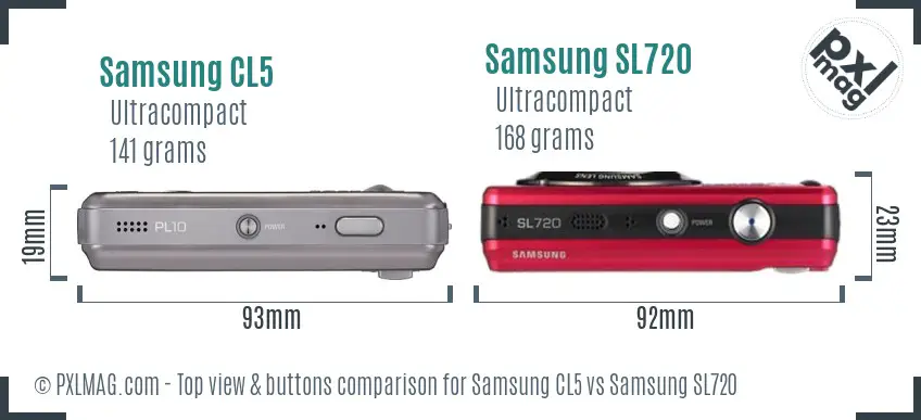 Samsung CL5 vs Samsung SL720 top view buttons comparison