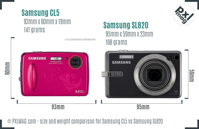 Samsung CL5 vs Samsung SL820 size comparison