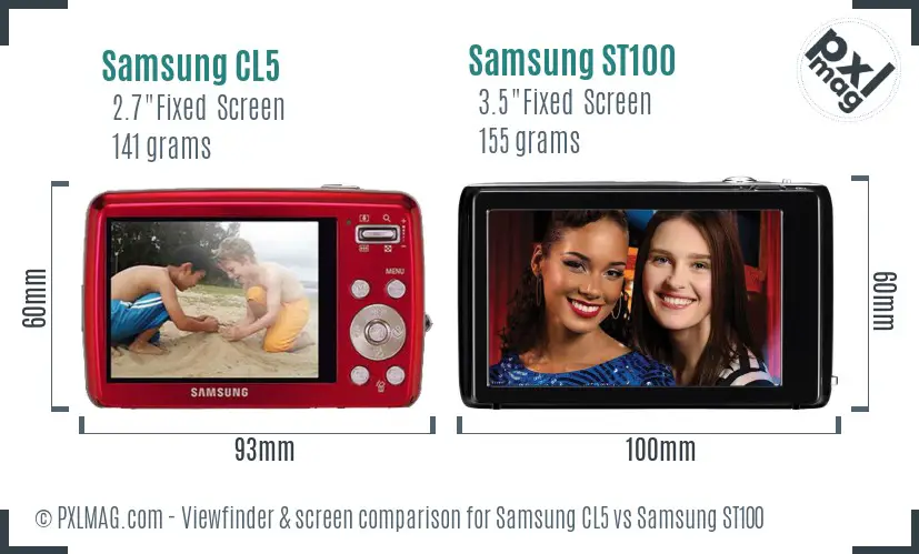 Samsung CL5 vs Samsung ST100 Screen and Viewfinder comparison