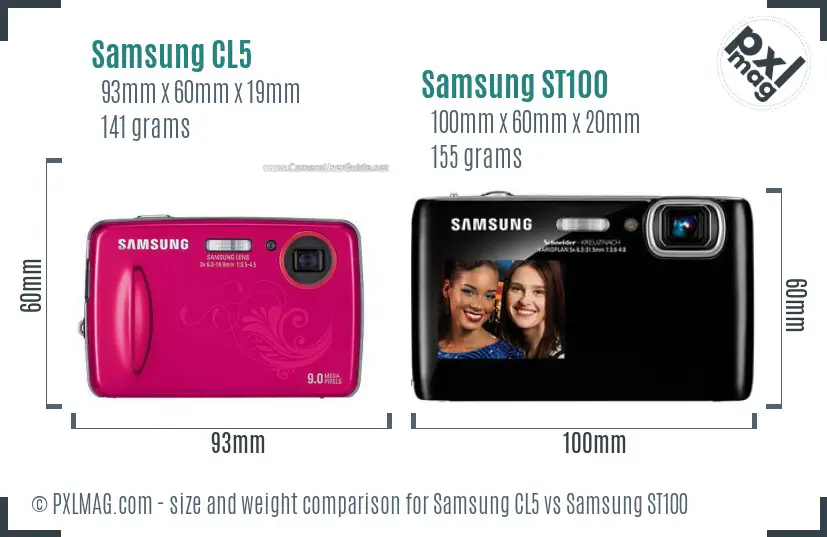 Samsung CL5 vs Samsung ST100 size comparison