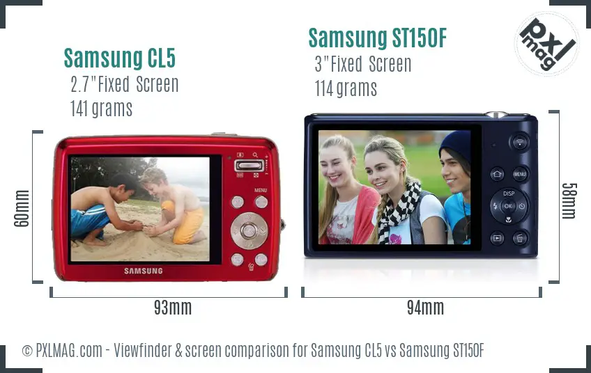 Samsung CL5 vs Samsung ST150F Screen and Viewfinder comparison