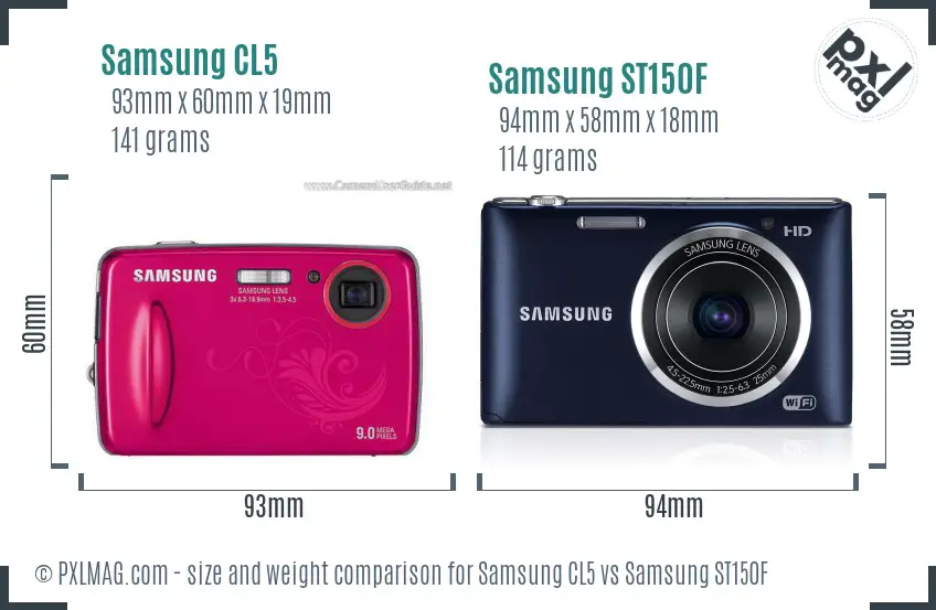 Samsung CL5 vs Samsung ST150F size comparison